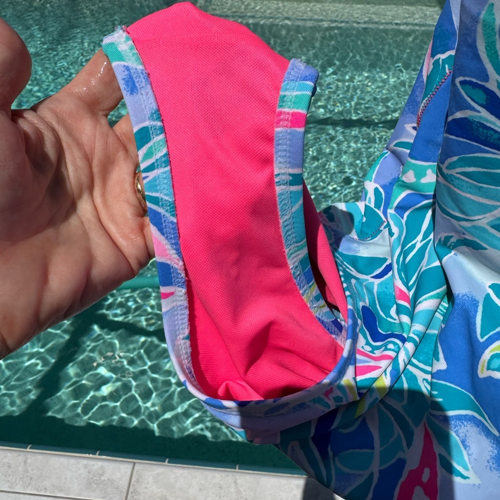 🩵🩷Lilly Pulitzer Lattice~Isle of Paradise Swimsuit - Blue and Pink Tropical🐠🦩 - Picture 9 of 12